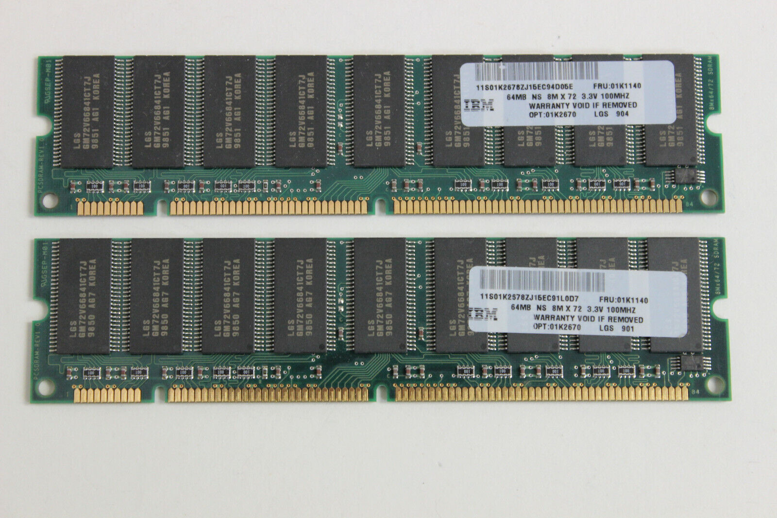 IBM 01K1140 01K2670 64MB 3.3V 100MHZ ECC DIMM MEMORY MODULE LOT OF QTY 2