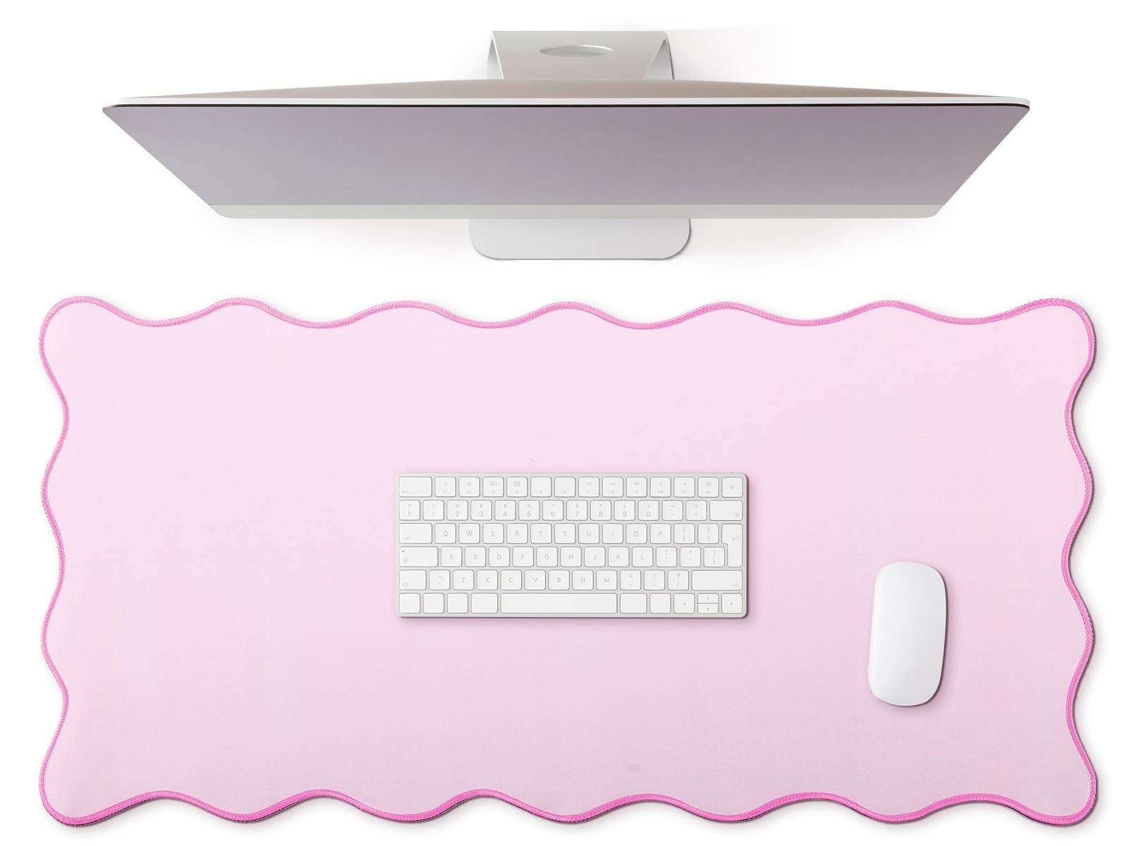 Hahafelt Scalloped Desk Mat Large Pad Cute 31.5 x 15.8 Inches, Pink