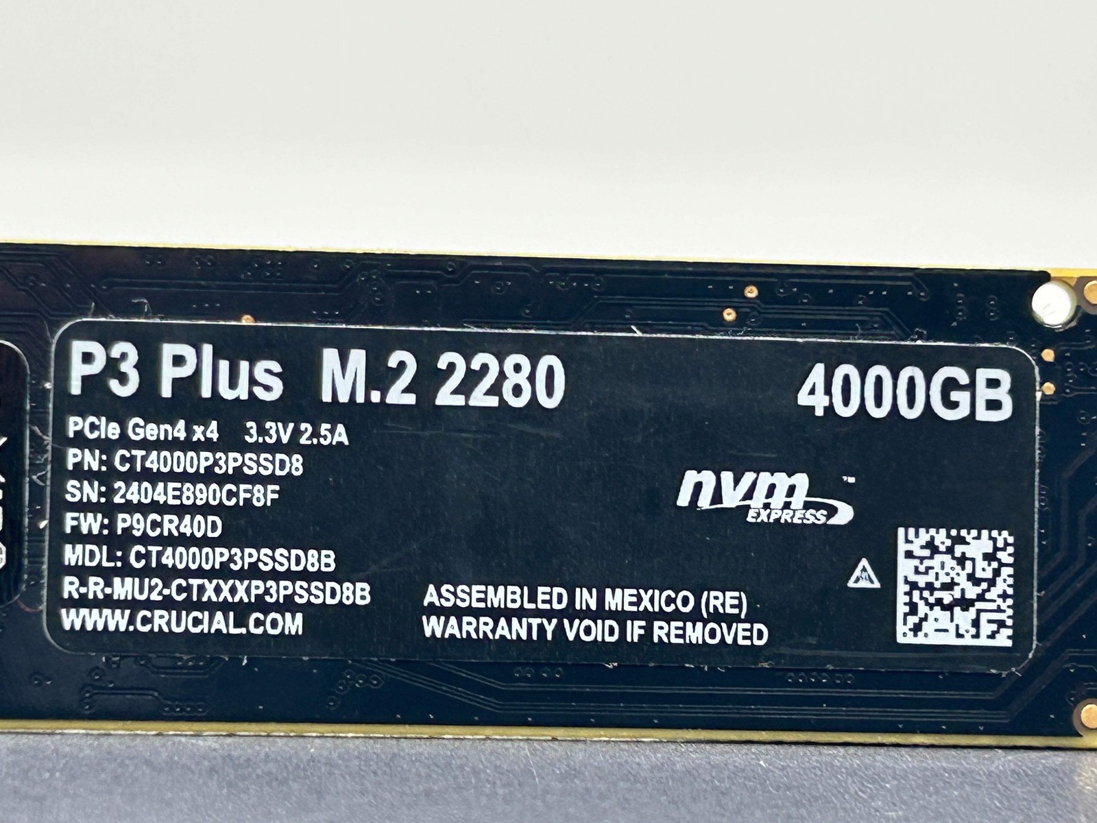 Crucial P3 Plus (CT4000P3PSSD8) 4000GB (4TB) NVMe M.2 2280 SSD - 29% Health