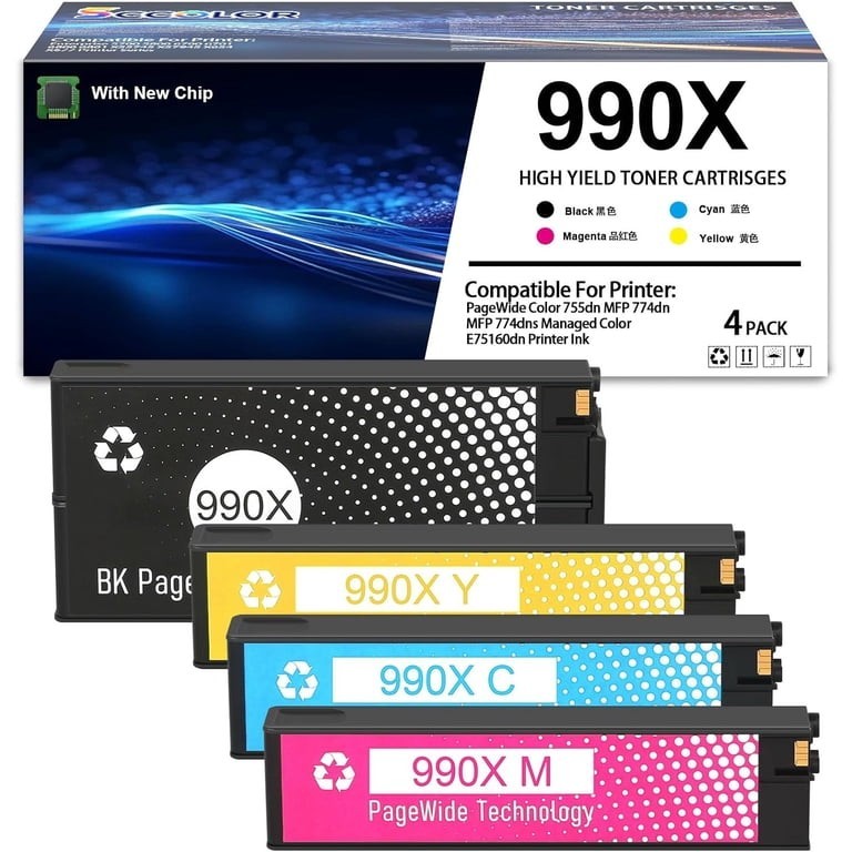 990X Compatible Ink Cartridge 4-Pack Black Cyan Magenta Yellow PageWide