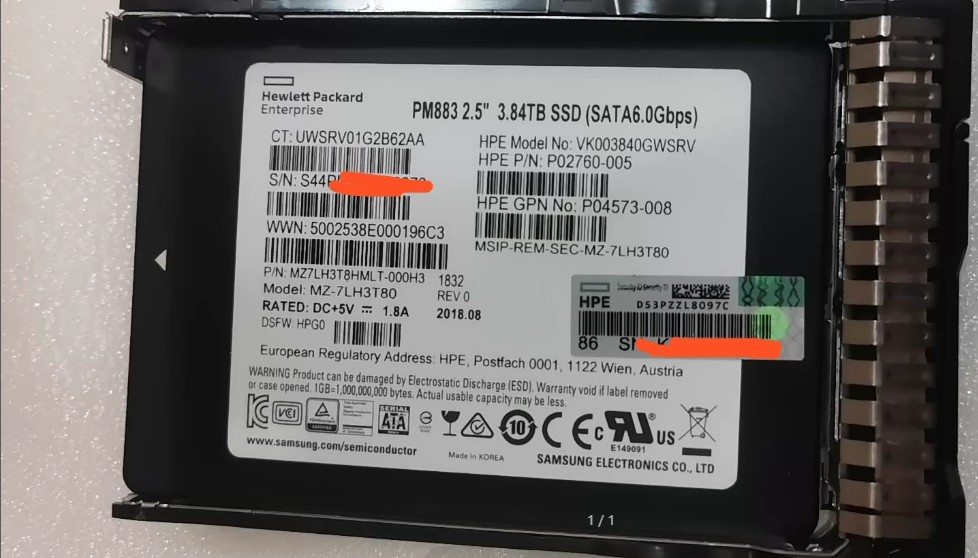 HPE P04570-B21 P05323-001 P04573-008 P02760-005 VK003840GWSRV 3.84T SATA RI SFF