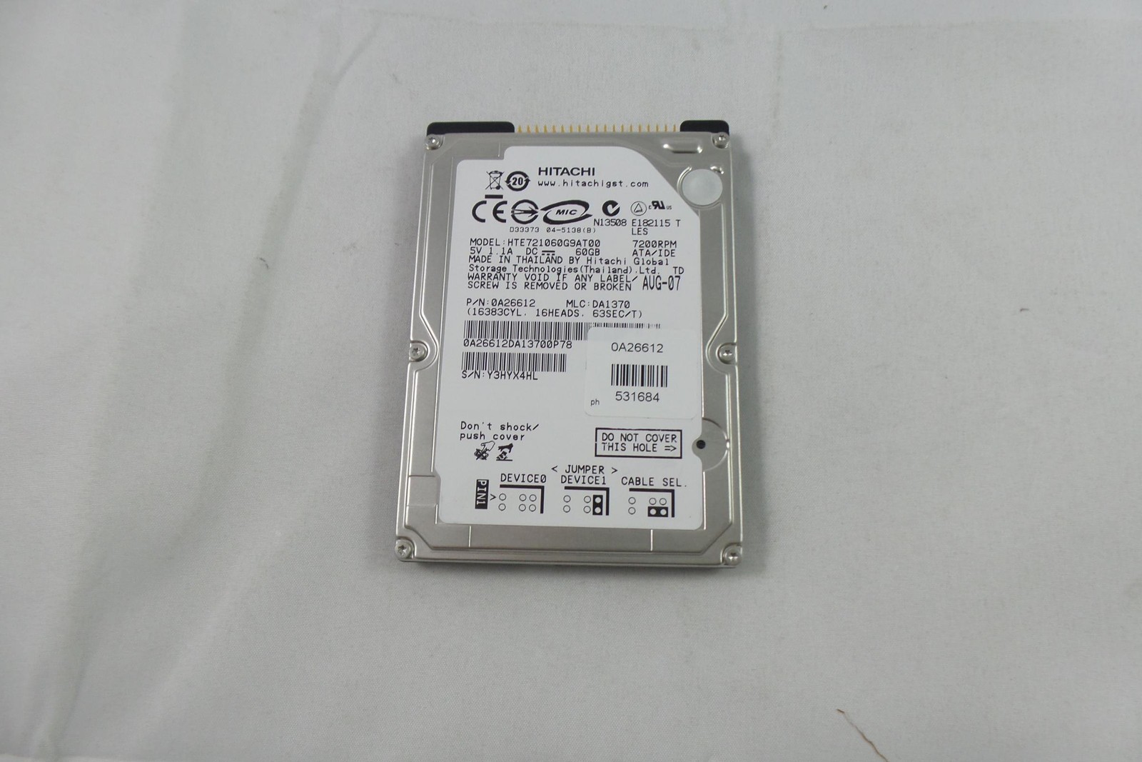 Hitachi 60 GB Travelstar E7K100 HDD 2.5-inch ATA100 7200rpm (0A26612)