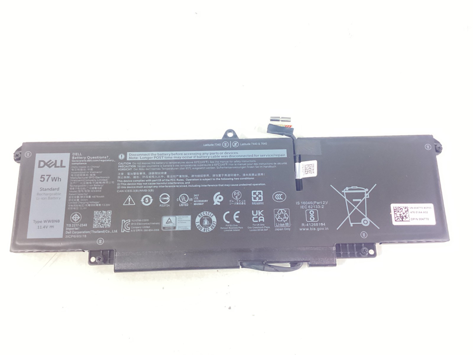 Dell Genuine Laptop Battery for Latitude 7450 11.4V, 3-Cell, Li-ion - WW8N8