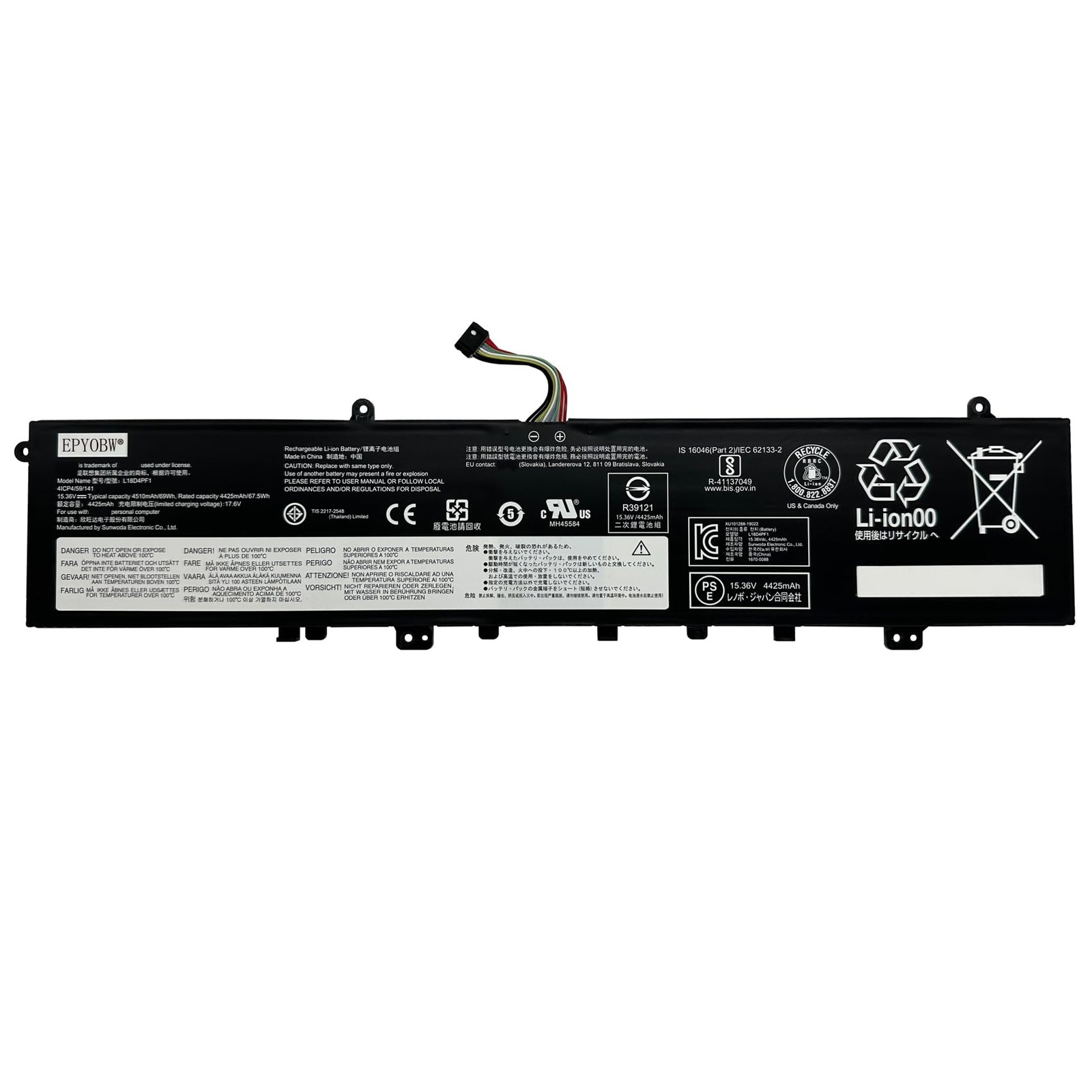 EPYOBW L18D4PF1 Laptop Battery 69Wh 4510mAh 4-Cell 15.36V Compatible with Len...