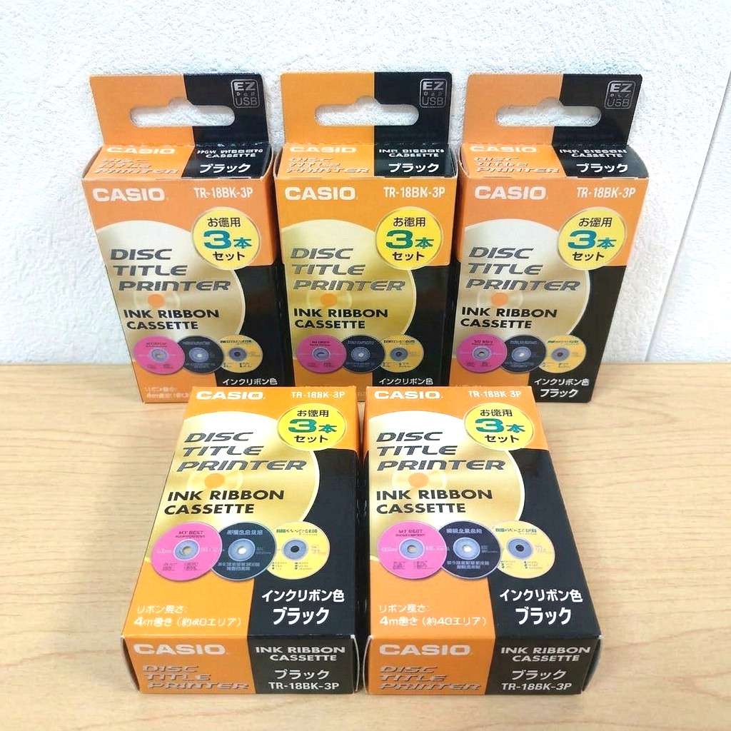 Casio TR-18BK-3P Disc Title Printer Ink Ribbon Cassette Black 3 Pack 5 Boxes 15P