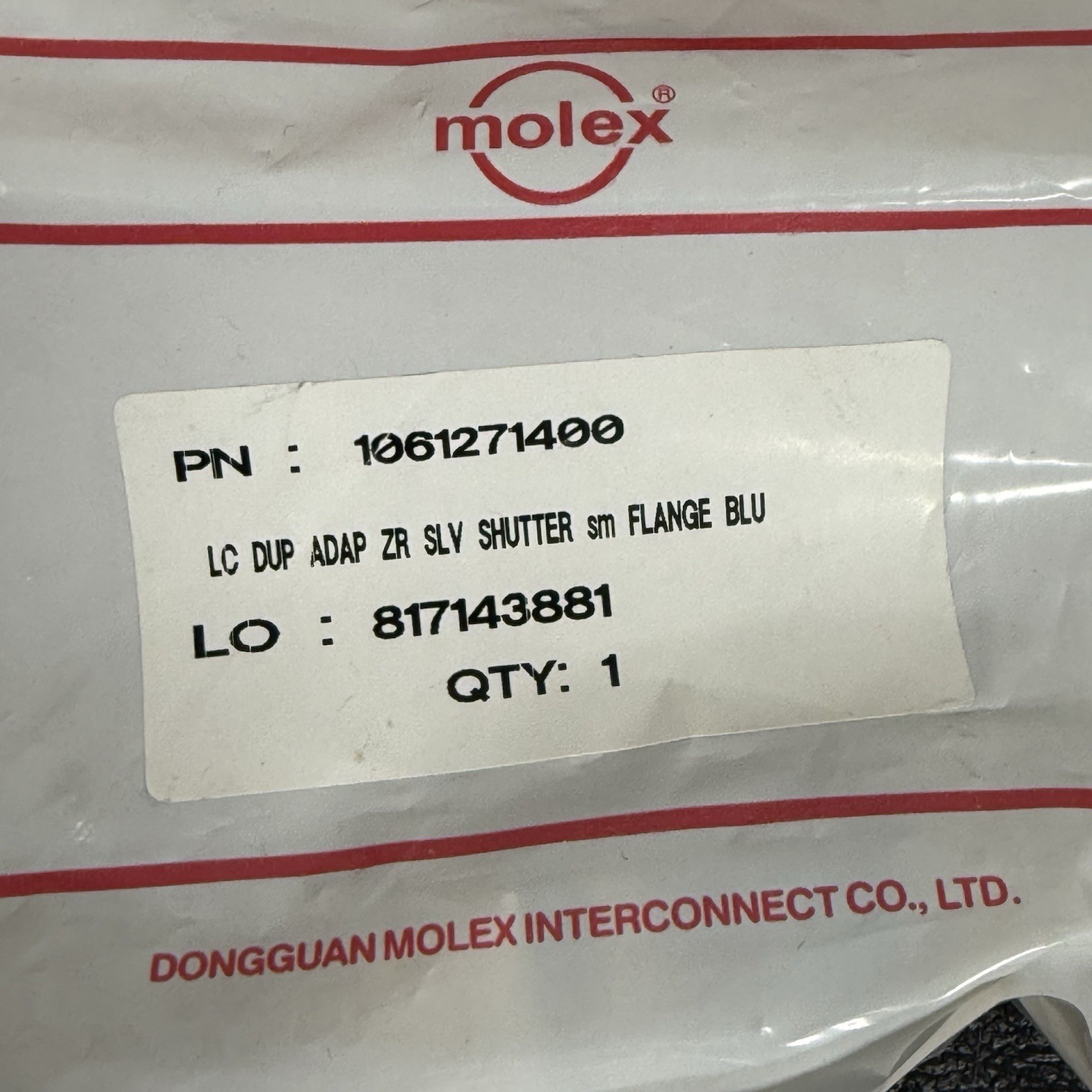 Molex 106127-1400 LC Duplex Fiber Optic Adapter Singlemode Blue Shutter NEW