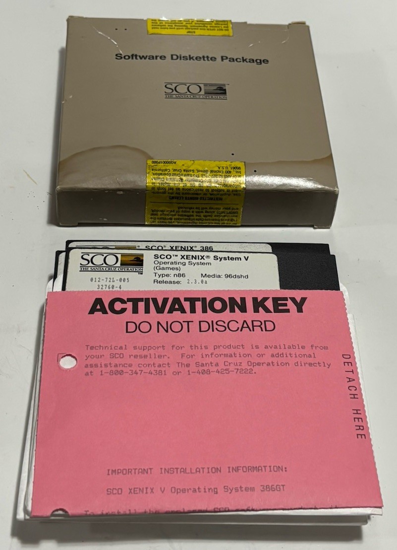 SCO XENIX 386 Release 2.3 Operating System Software (9 Disks)with Activation Key