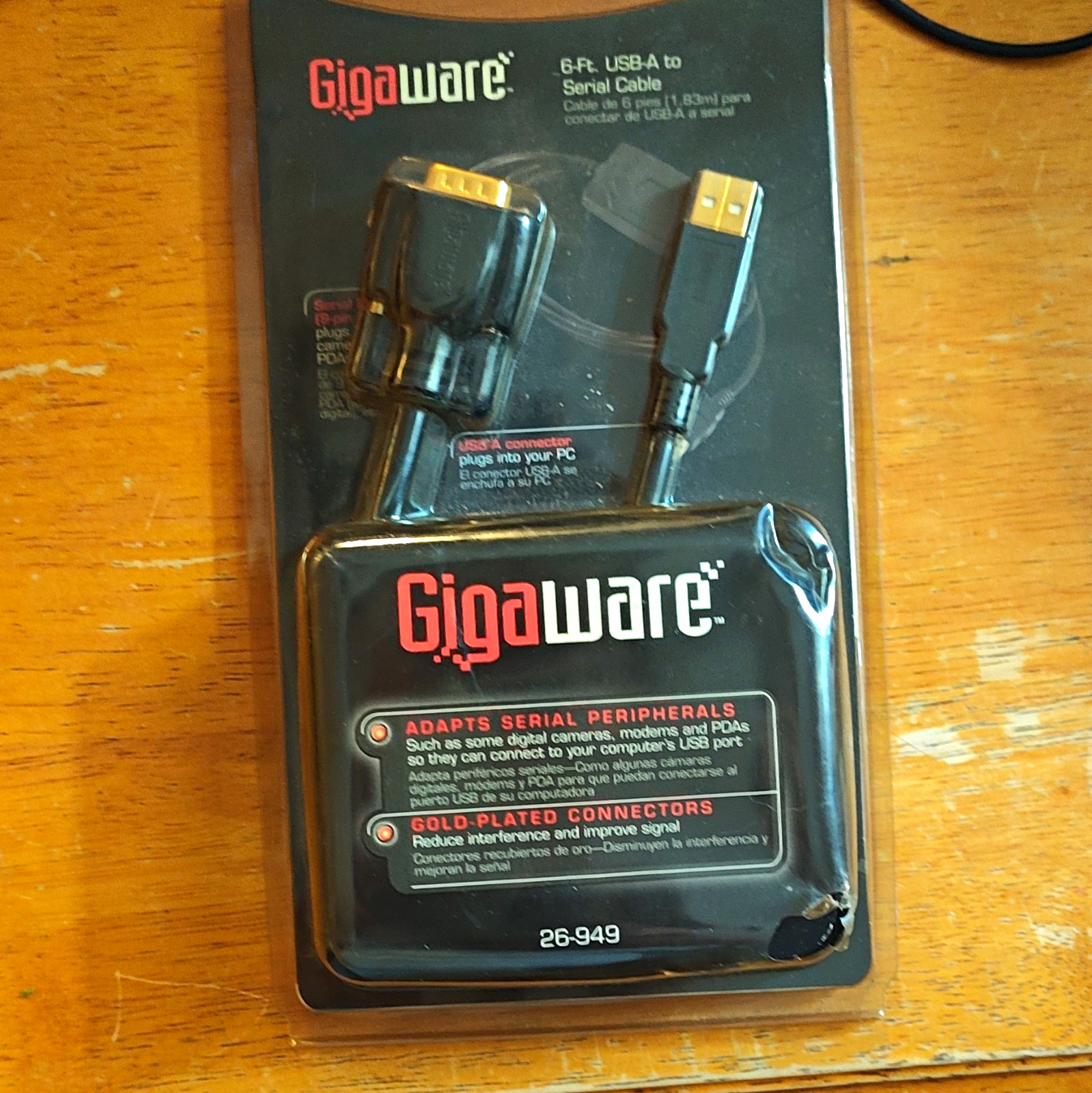 Gigaware USB-A to RS-232 DB9 Male Serial Cable 6 ft Gold Plated Black 26-949