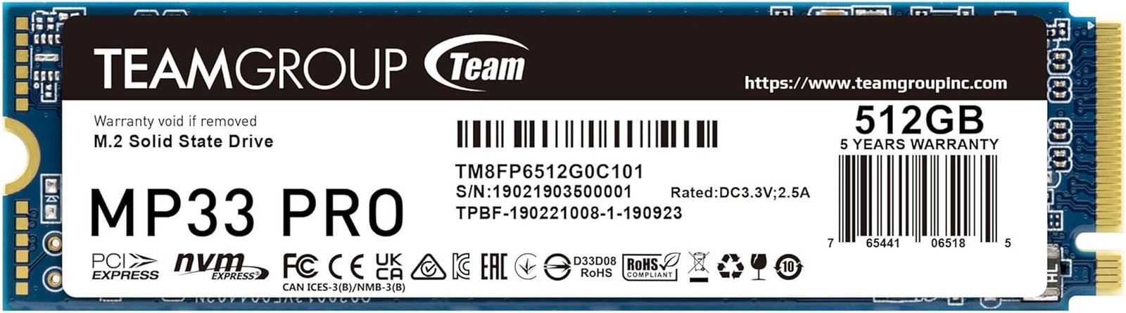MP33 PRO 512GB SLC Cache 3D NAND TLC Nvme 1.3 Pcie Gen3X4 M.2 2280 Internal SSD