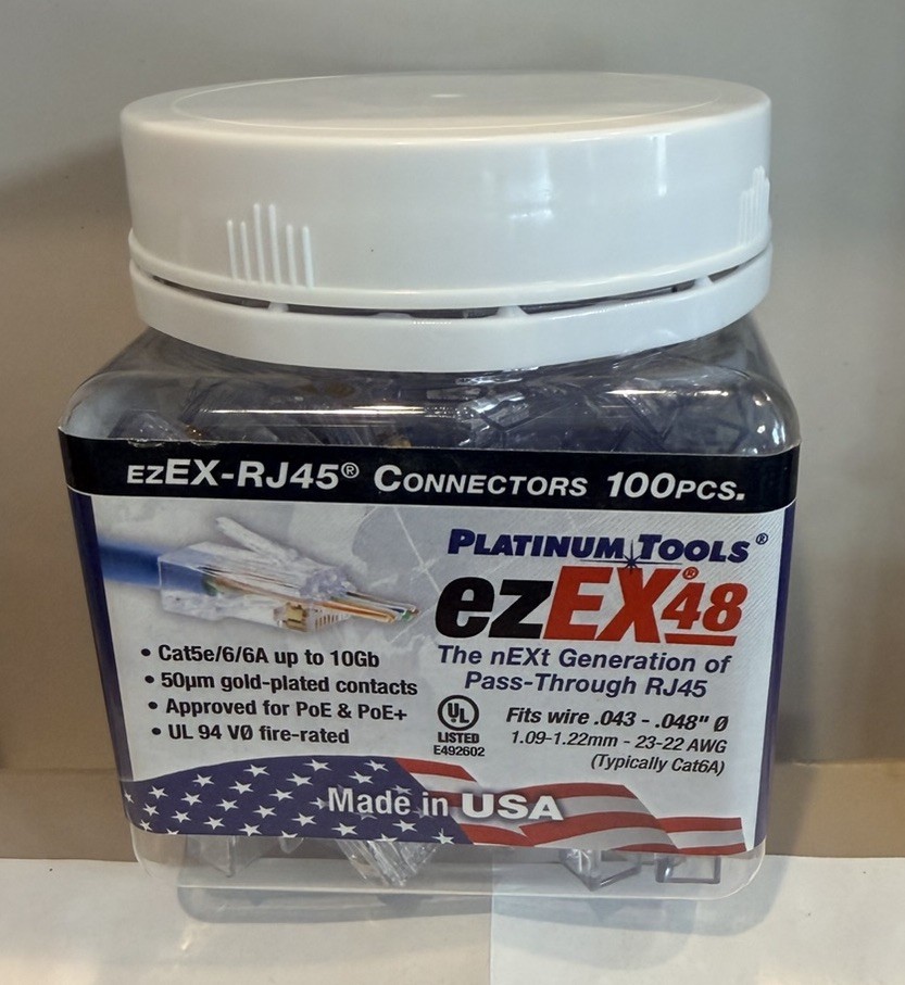 Platinum Tools ezEX48 Pass-Through RJ-45 Gold Plated Connectors 100