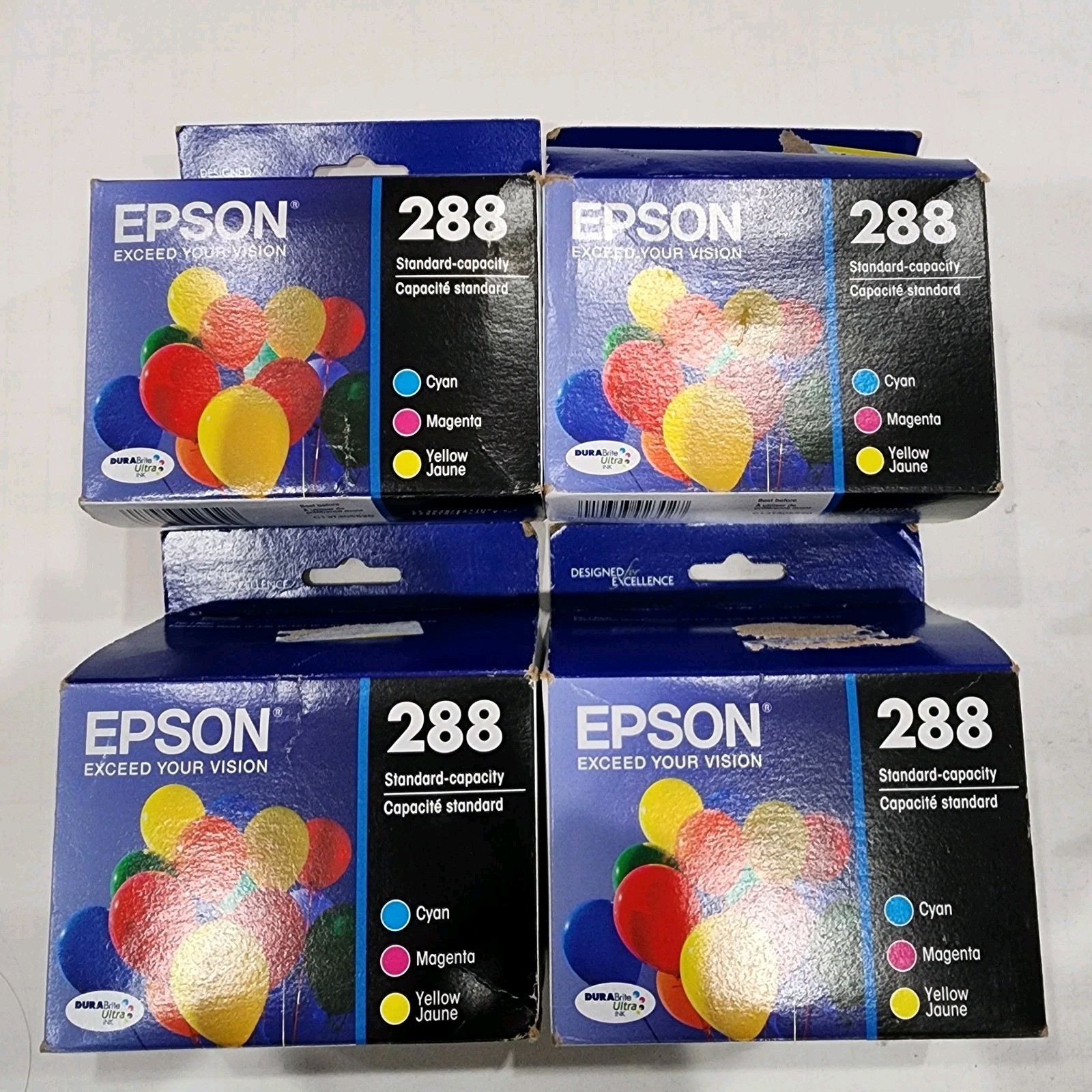 4pk Epson 288 DURABRITE ULTRA Ink Cartridge COMBO Cyan Yellow MagenT288520 12/26