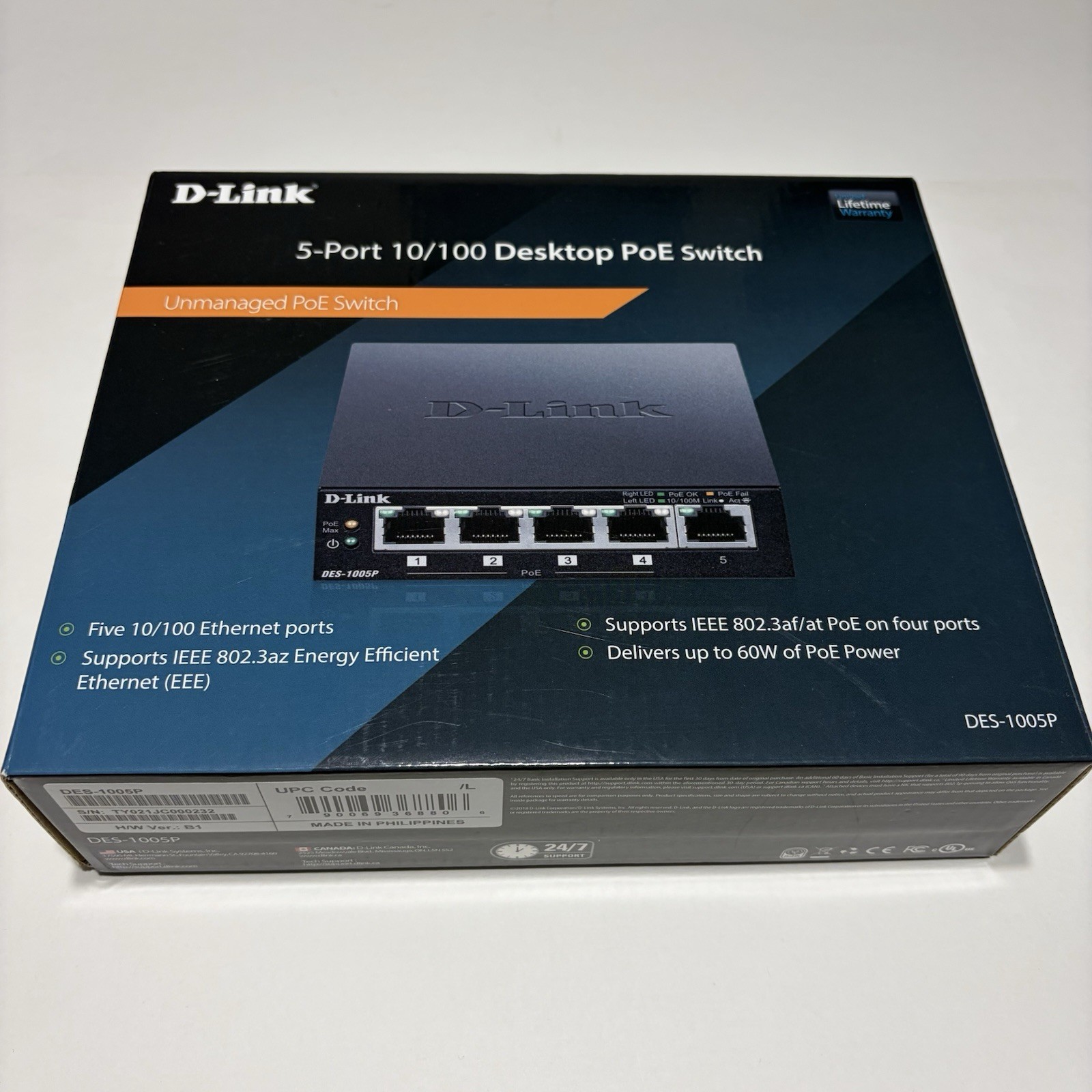 D‑Link DES‑1005P 5‑Port 10/100 Desktop PoE Switch – Unmanaged – Tested & Working