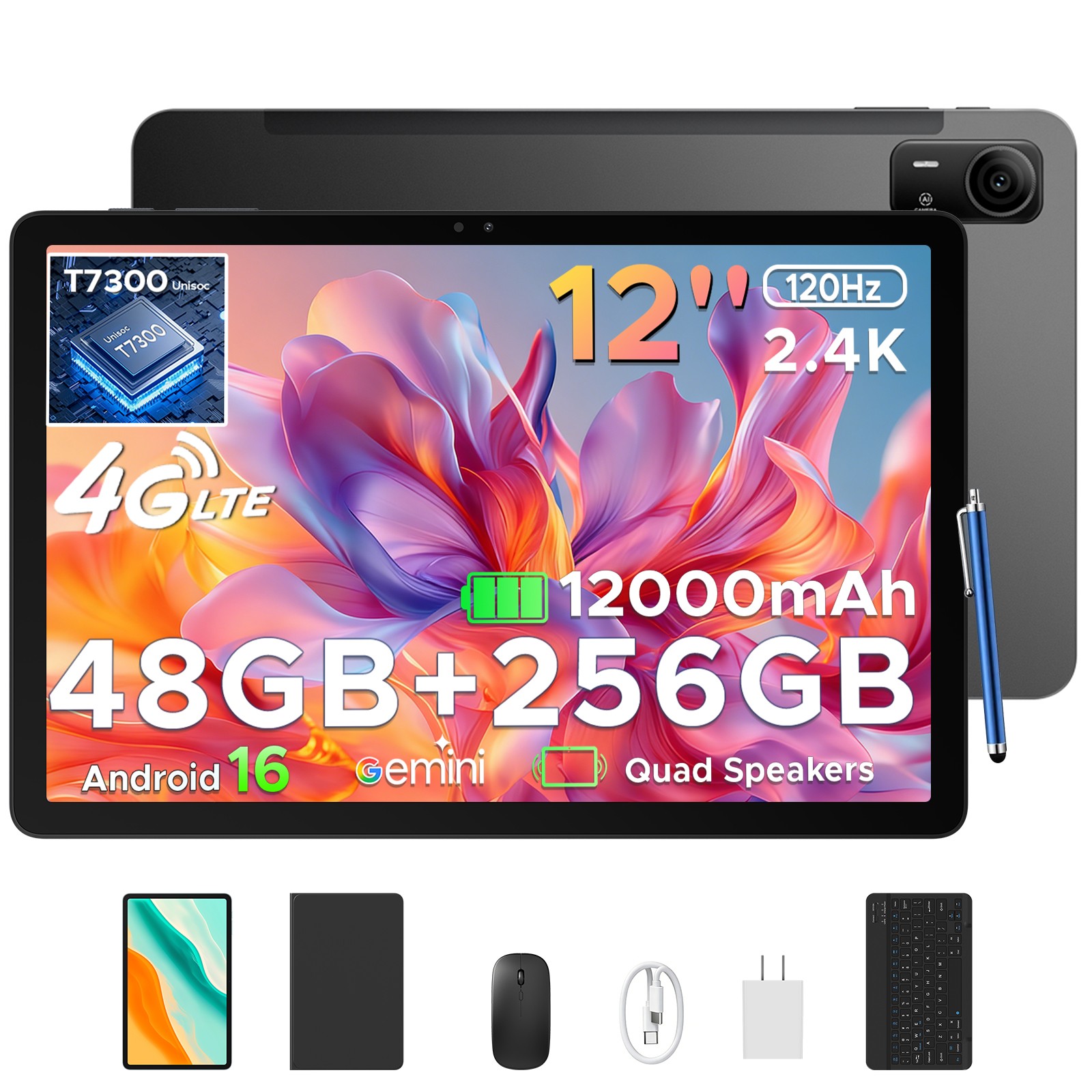 POCKAM P12 Pro Android 16 Tablet 12 inch Tablet 48GB+256GB 12000mAh Octa-Core