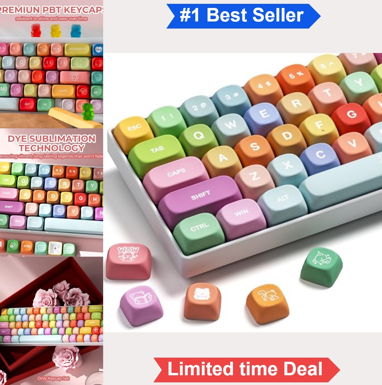 PBT Keycaps Rainbow Gummy Bear MOA Profile Dye-Sublimation 134 Keys for