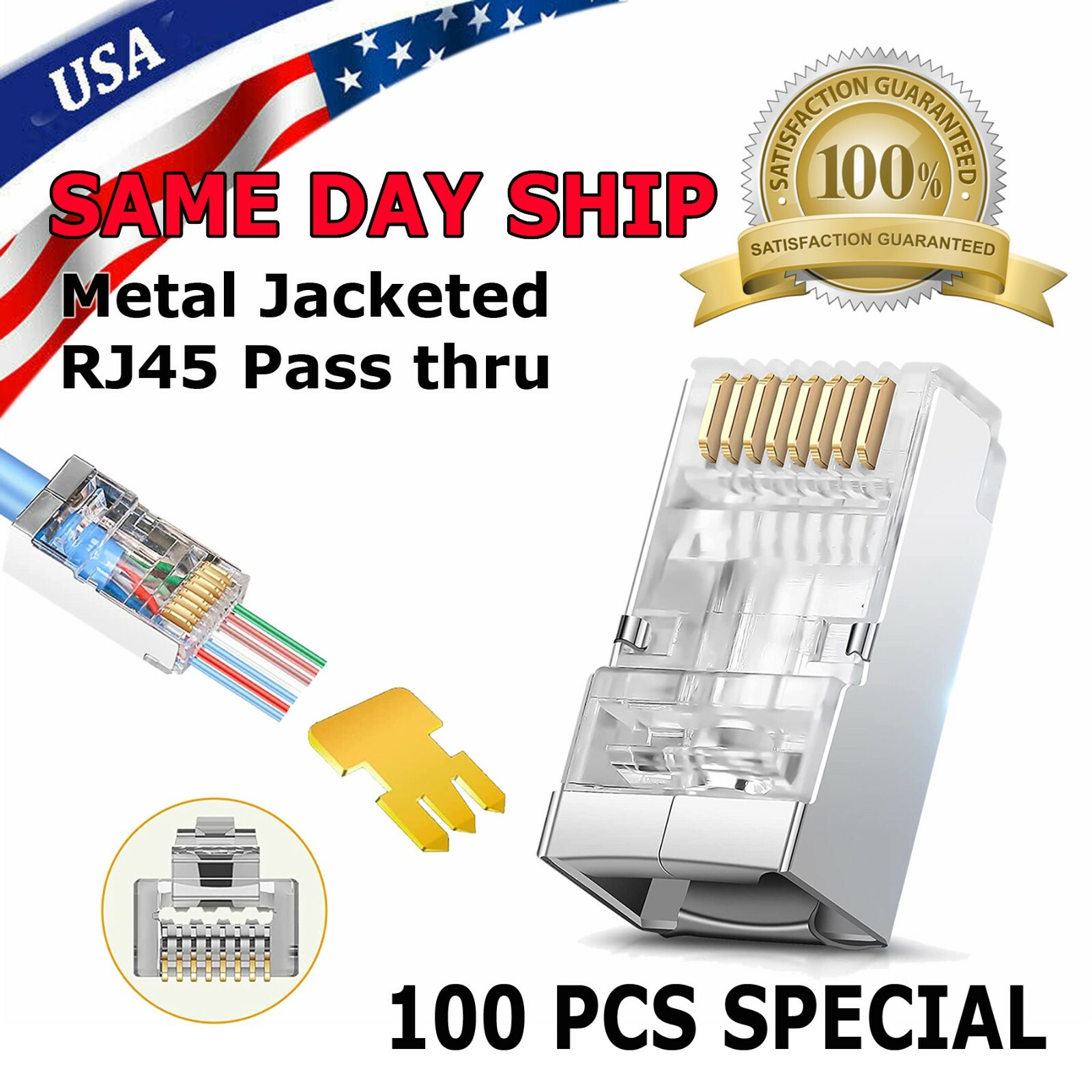 100 Pcs LOT Rj45 8p8c Network Cable Shielded Modular Cat6 Connector Plug End