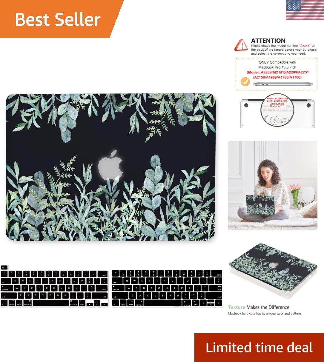 Protective See-Through MacBook Pro 13 Inch Hard Cover with Stylish Floral Finish