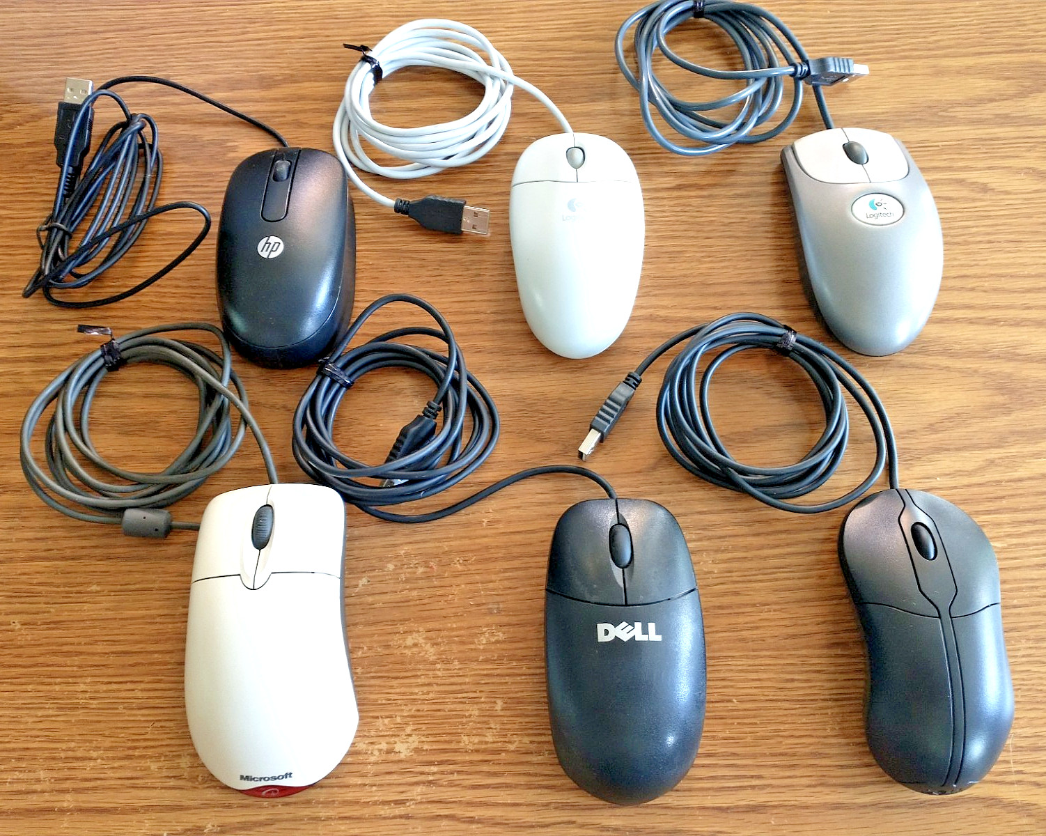 6 USB Wired Computer Mice Dell Microsoft Logitech HP Tested Working Mixed Lot