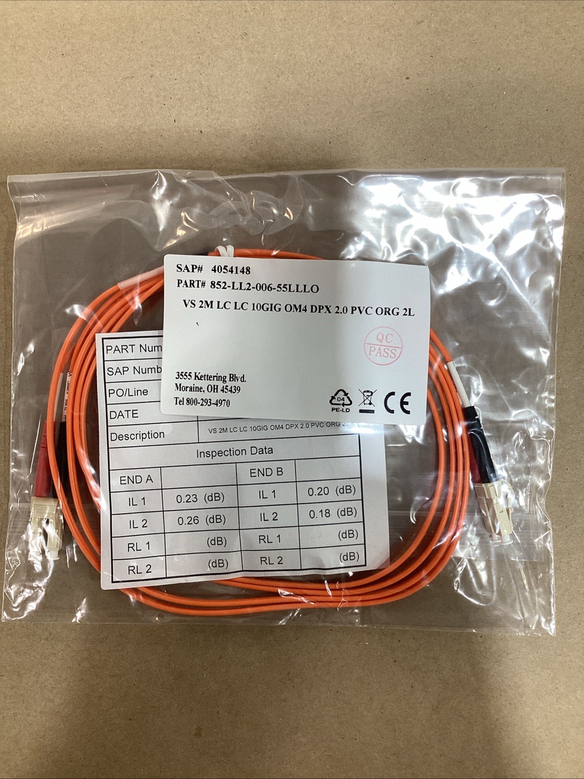 ENET MultiMode Duplex Fiber Patch Cable (6 Meters) 852-LL2-006-55LLLO LOT OF 10