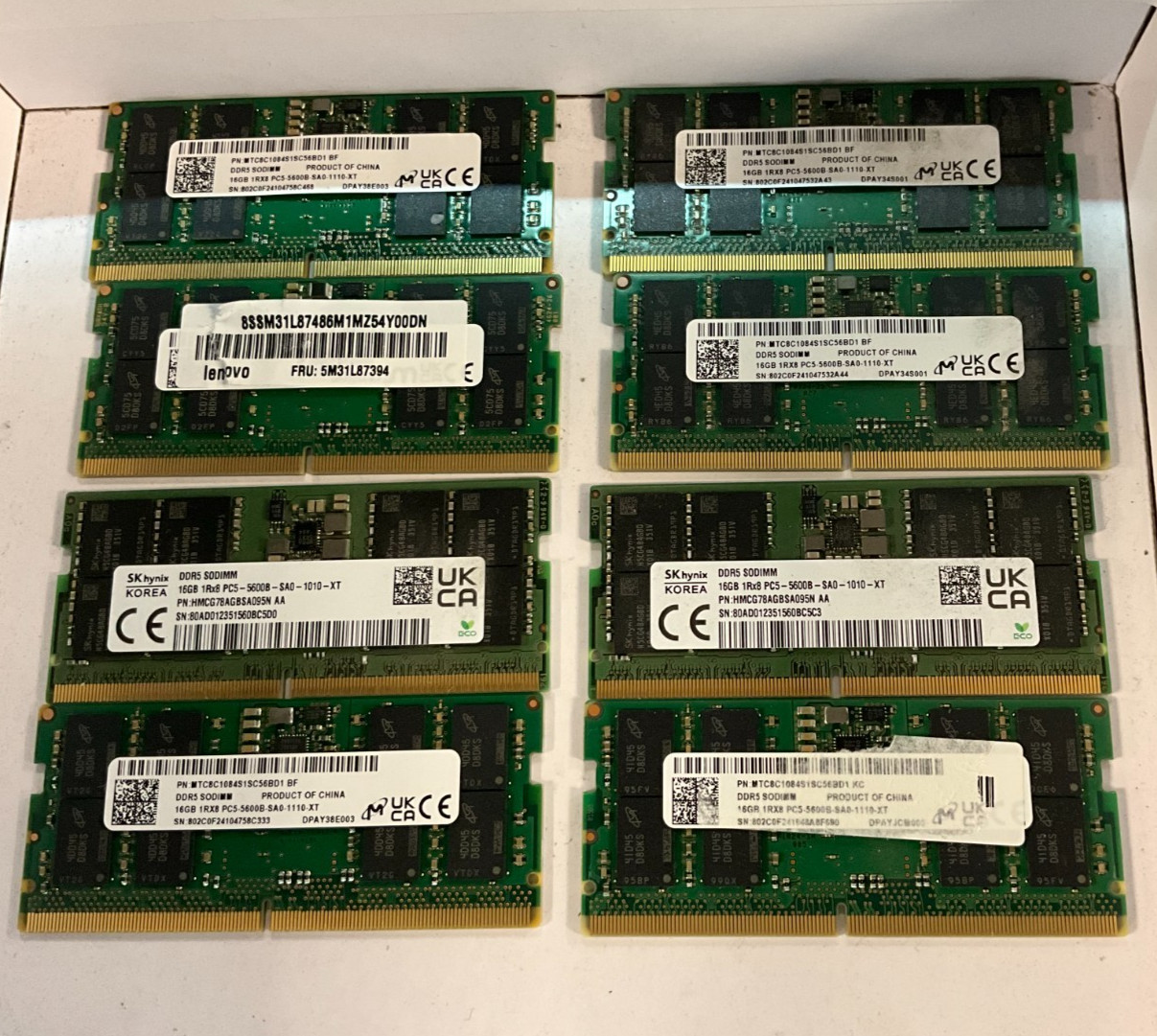 LOT OF (8)  MIX DDR5 SODIMM 16GB, 1Rx8  PC5-5600B SK hynix Micron