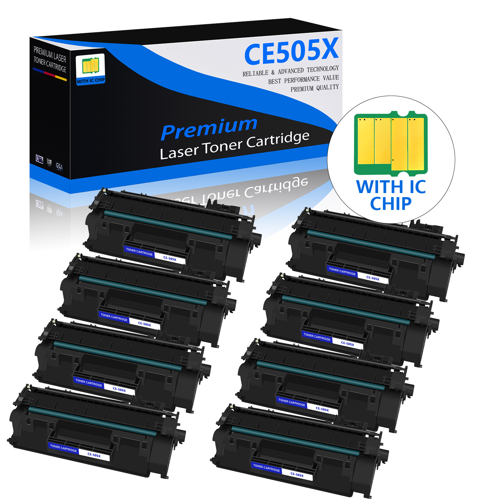 8PK Black Toner Cartridge CE505X Compatible For HP 05X LaserJet P2055 P2055dn