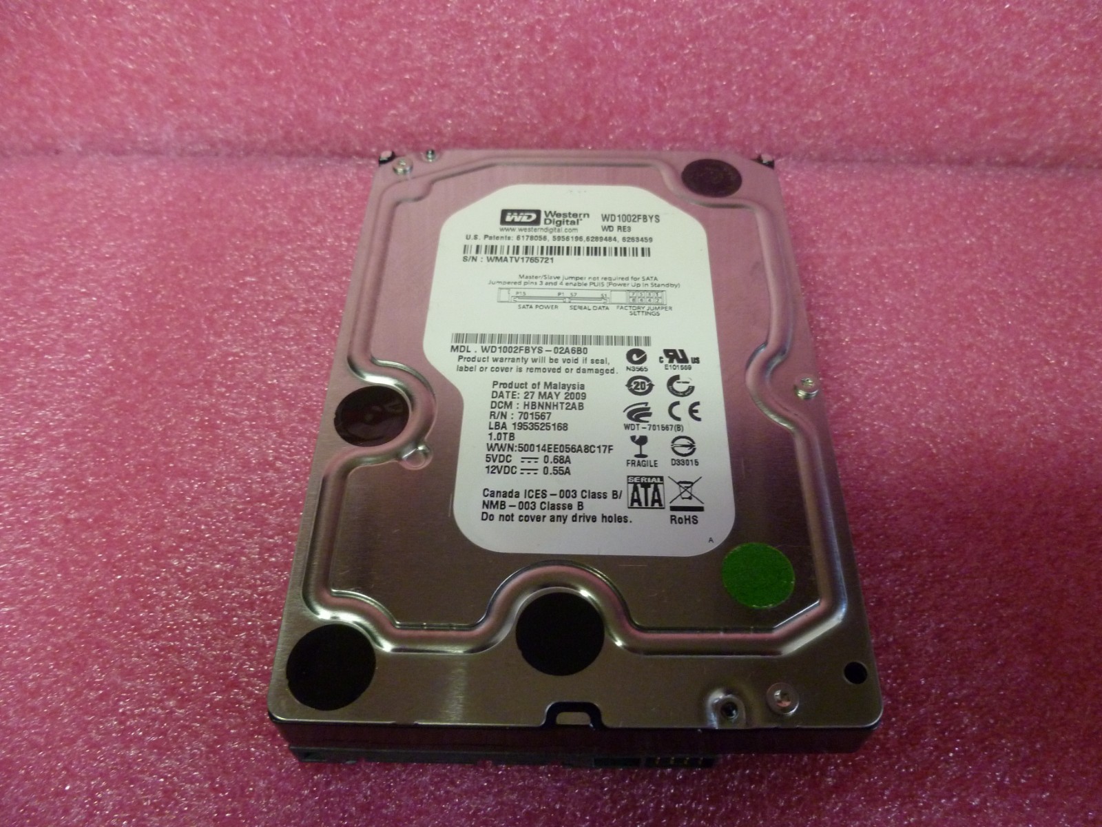WESTERN DIGITAL WD1002FBYS-02A6B0 1TB SATA HARD DRIVE DCM:HBNNHT2AB