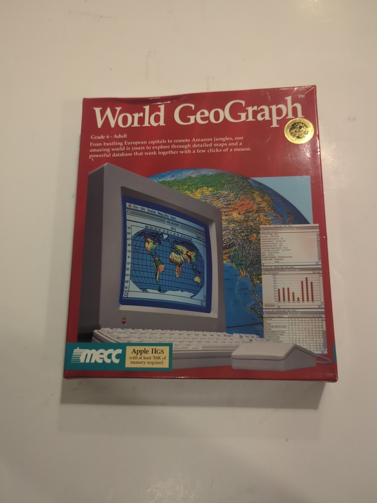 1988 Apple IIgs WORLD GEOGRAPH Big Box MECC - 3.5 disk 768K floppy 