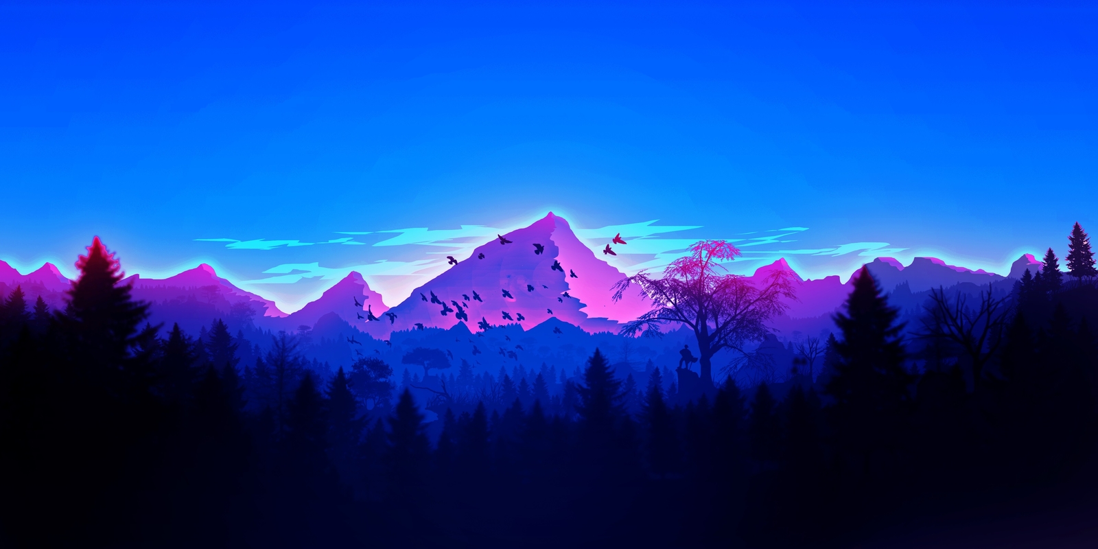 Landscape  mountains forest minimalism vaporwave blue Custom Gaming Mat Desk