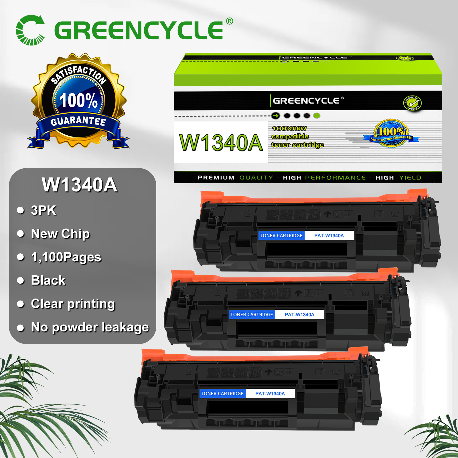 Greencycle 3PK New Chip W1340A Toner Fit for HP 134A Laserjet MFP M234dw M234sdn