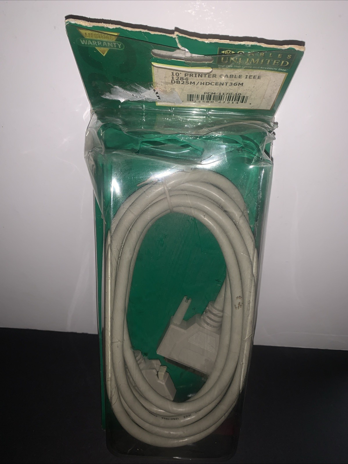 Vintage IEEE 1284 Printer Cable 10ft DB25 Male to Centronics 36 Sealed NOS