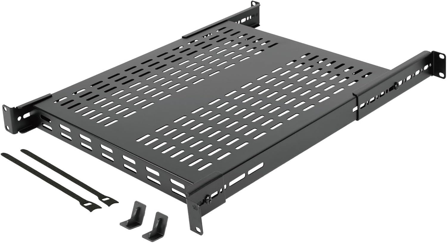 1U 4-Post Vented Server Rack Mount Shelf,21.7in Deep with Adjustable Depth 13.5-