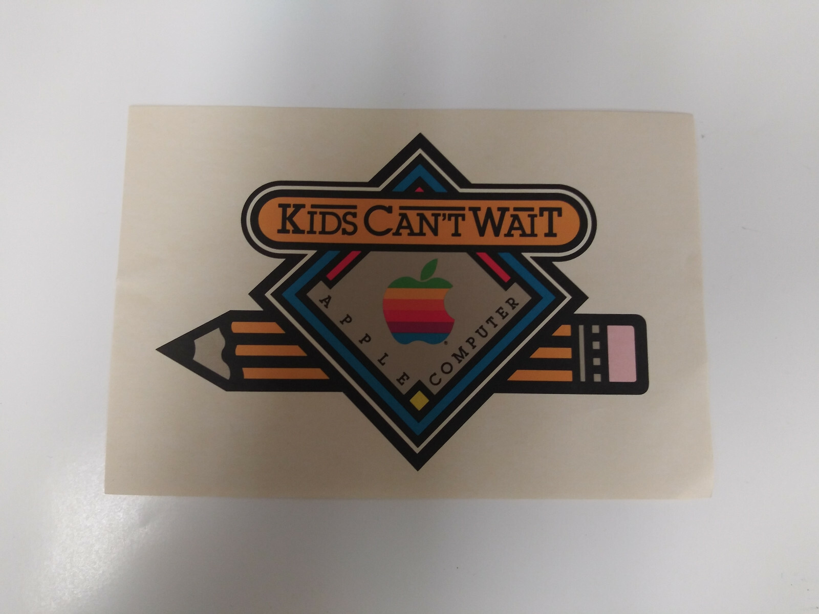 Vintage Apple Macintosh wet/stick sticker kids can't wait RARE California 1982