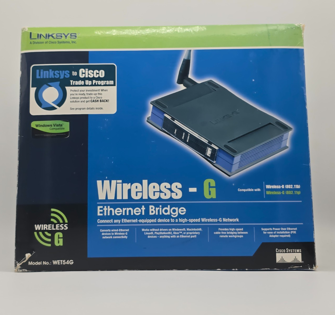 LINKSYS WET54G 2.4GHZ 802.11G WIRELESS G ETHERNET BRIDGE Open Box