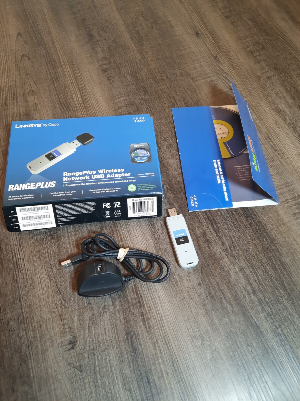 Linksys By Cisco RangePlus Wireless Network USB Adapter WUSB100 w/ USB Hub