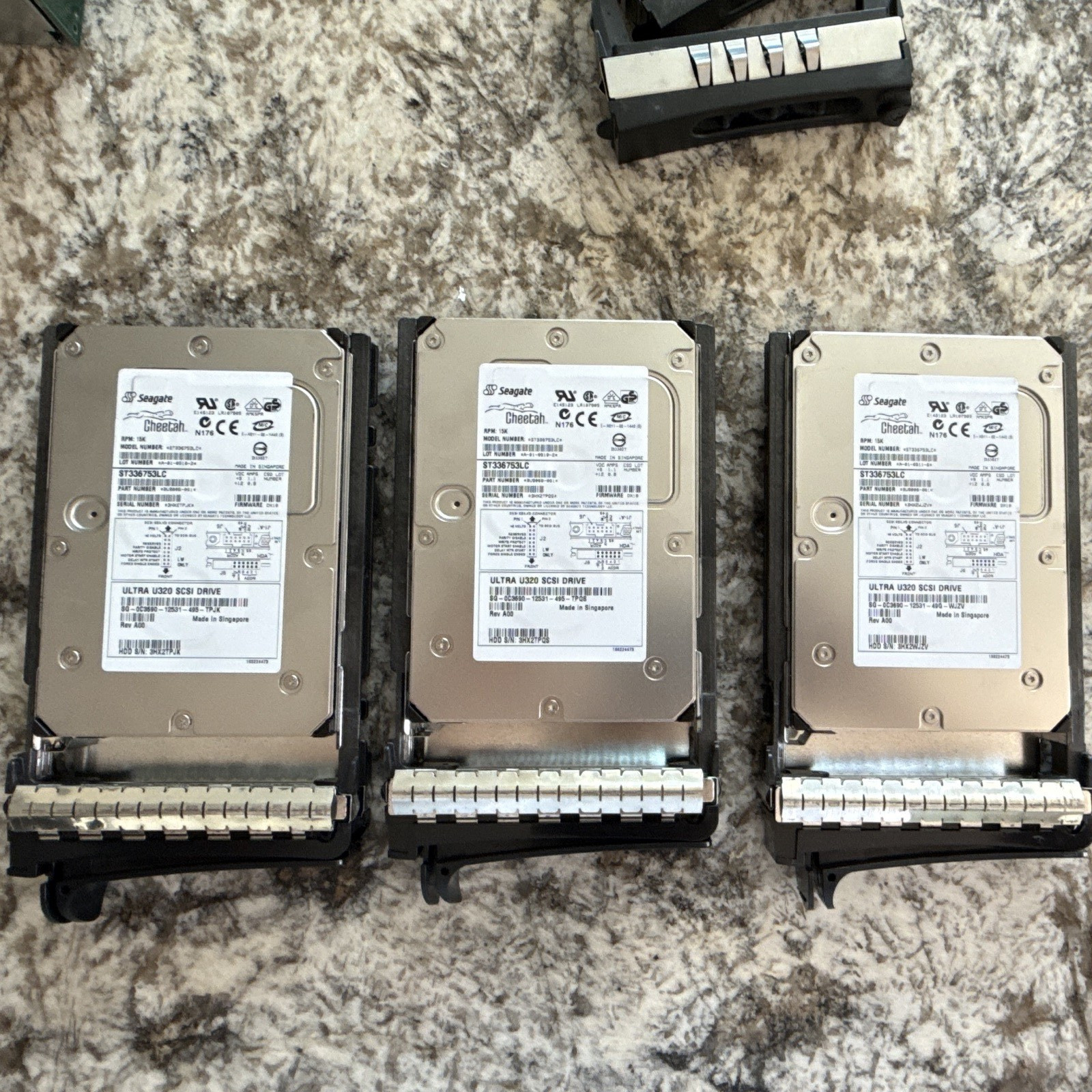 3 Seagate Cheetah 36.7GB 15K Ultra320 SCSI HDD ST336753LC w/ Dell Hot Swap Caddy