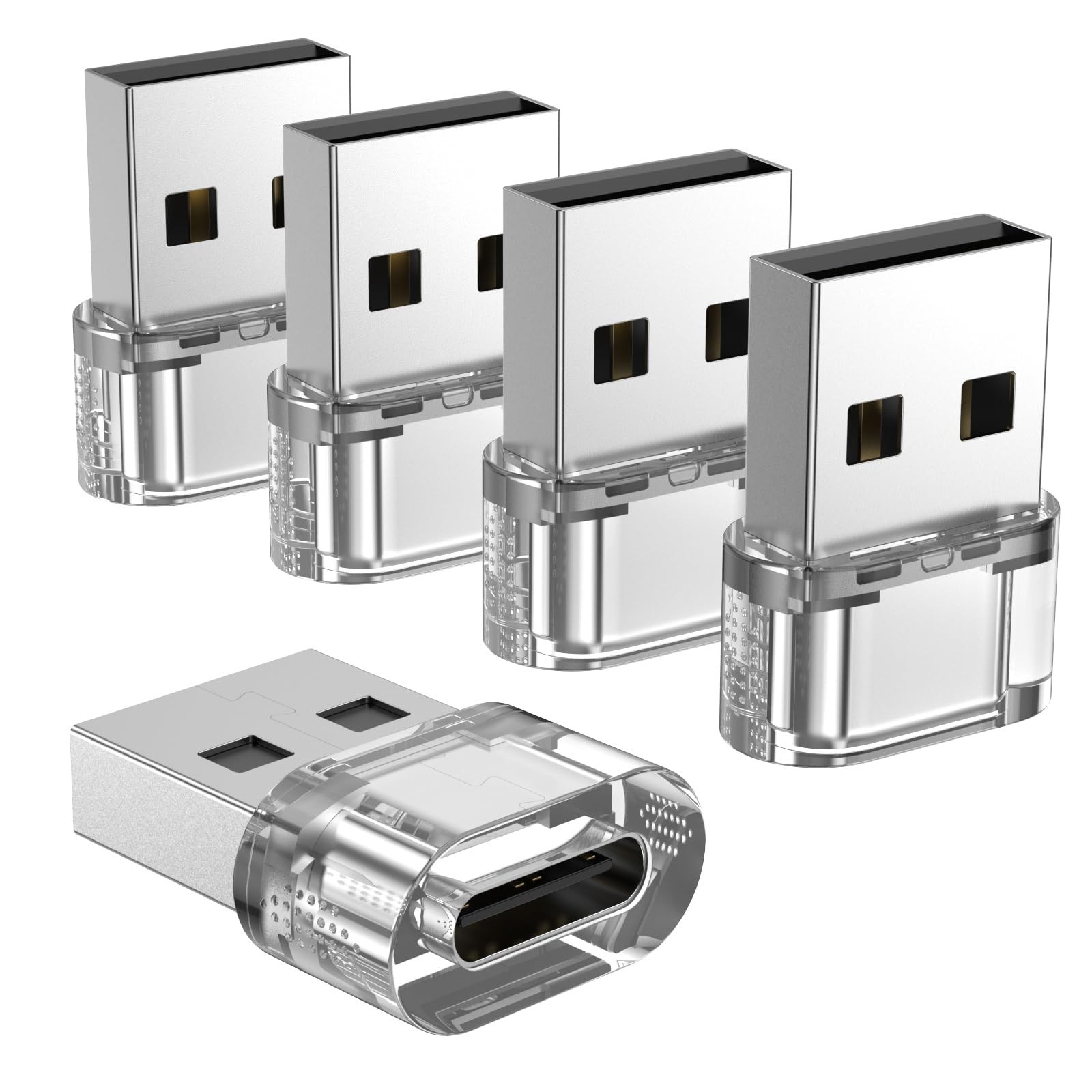 5 Pack USB C Female to USB A Male Charger Adapter Clear