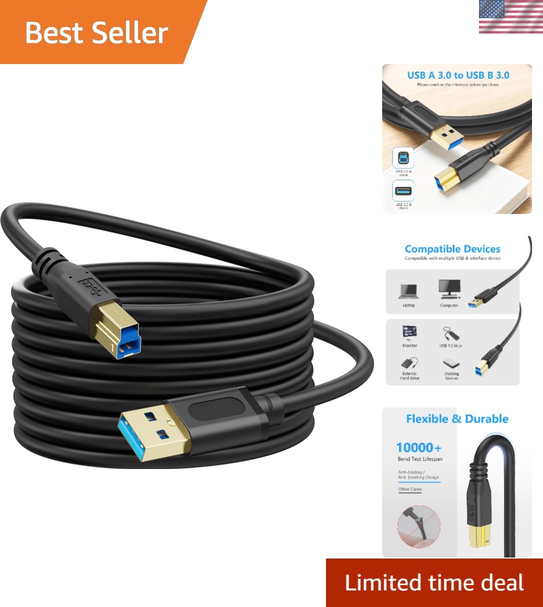 USB 3.0 Cable A Male to B Male 20Ft,Superspeed USB 3.0 A-B/A Male to B Male C...