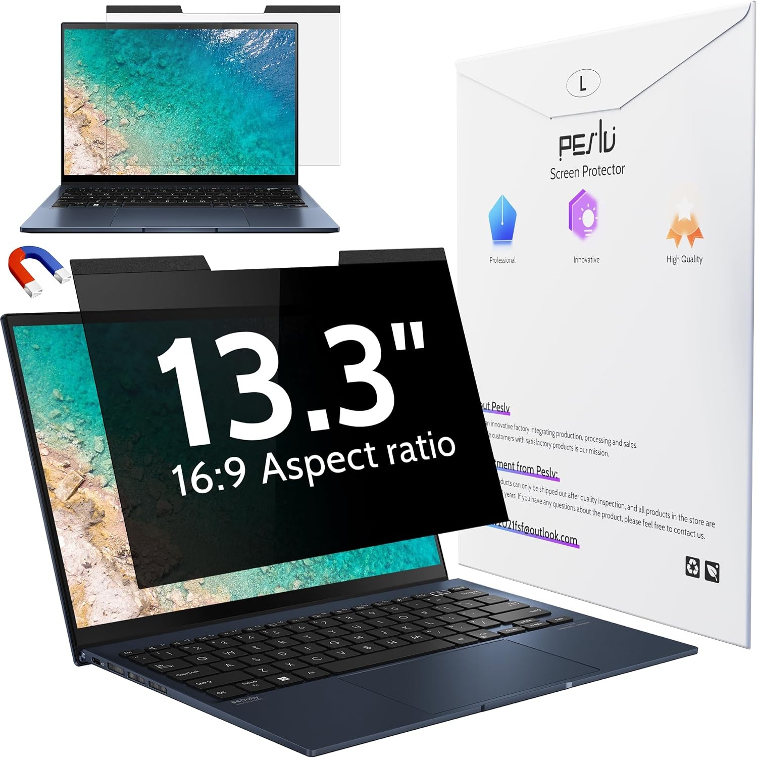 Removable Magnetic Privacy Screen for 13.3 Inch Laptop, Anti-Glare Shield