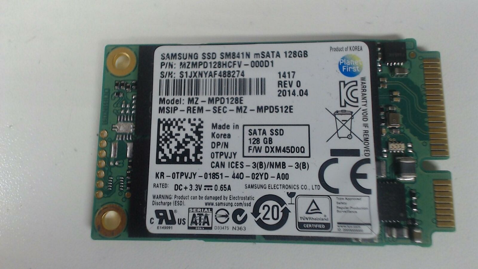 Samsung SSD SM841N mSATA 128GB Solid State Drive MZ-MPD128E P/N TPVJY