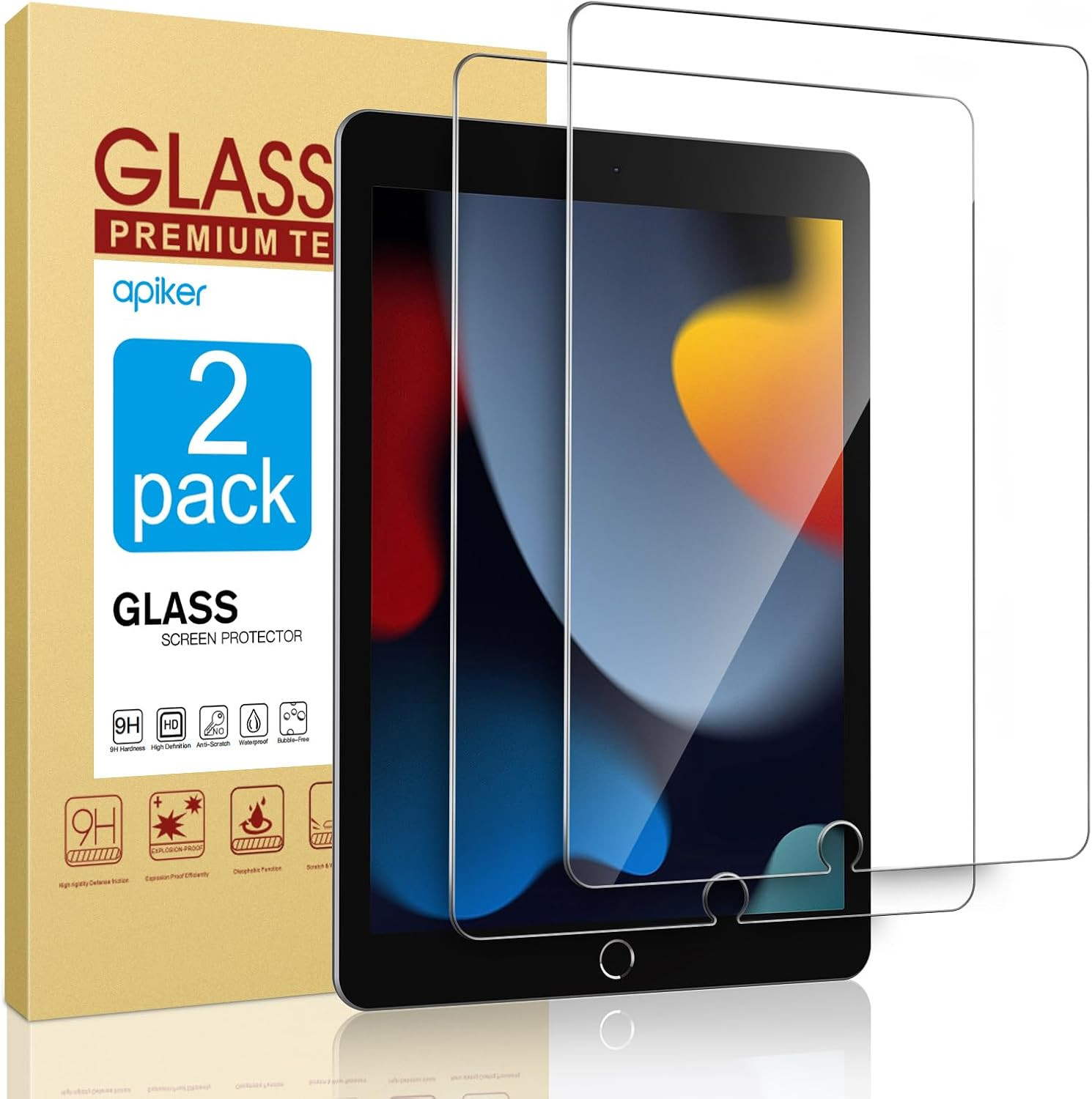 Apiker 2 Pack Screen Protector for Ipad 9Th 8Th 7Th Generation 10.2 Inch, Temper