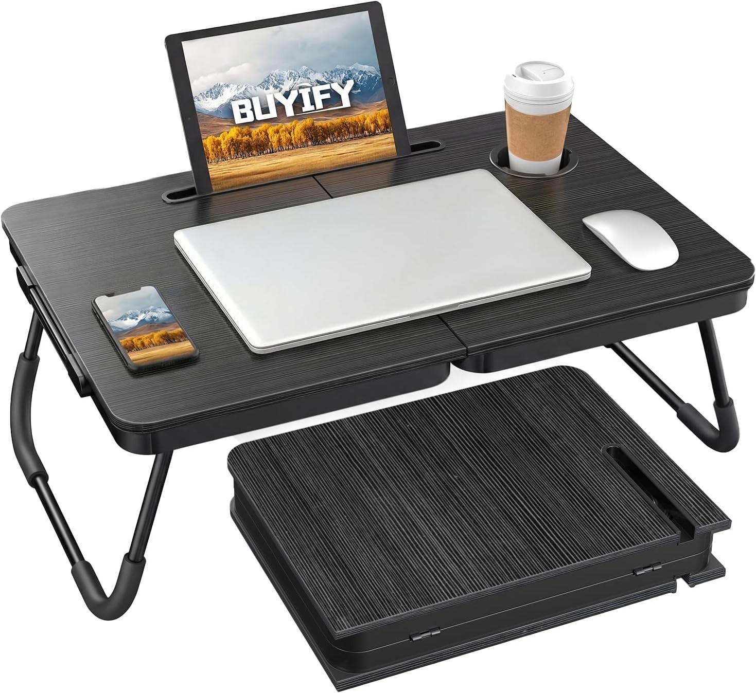 Space-Saving 23.4" Foldable Lap Desk with Cup Holder - Lightweight & Stylish