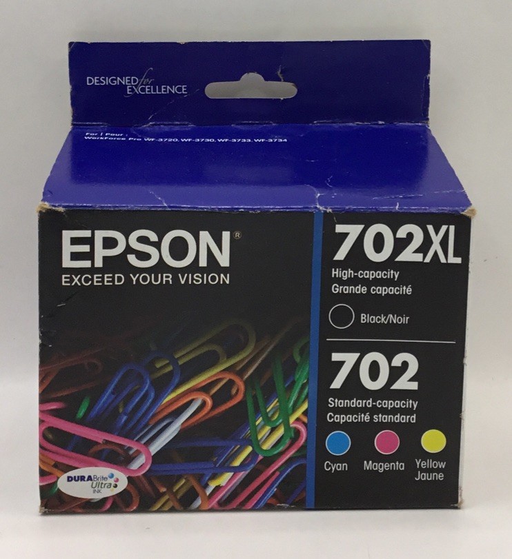 Epson 702XL Black & 702 Color Ink Cartridge 4-Pack Exp 8/26 IMPERFECT BX-SEALED