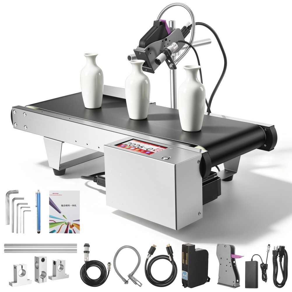 600dpi Inkjet Printer w/Conveyor 2-12.7mm Date Batch Barcode Plastic Metal Wood