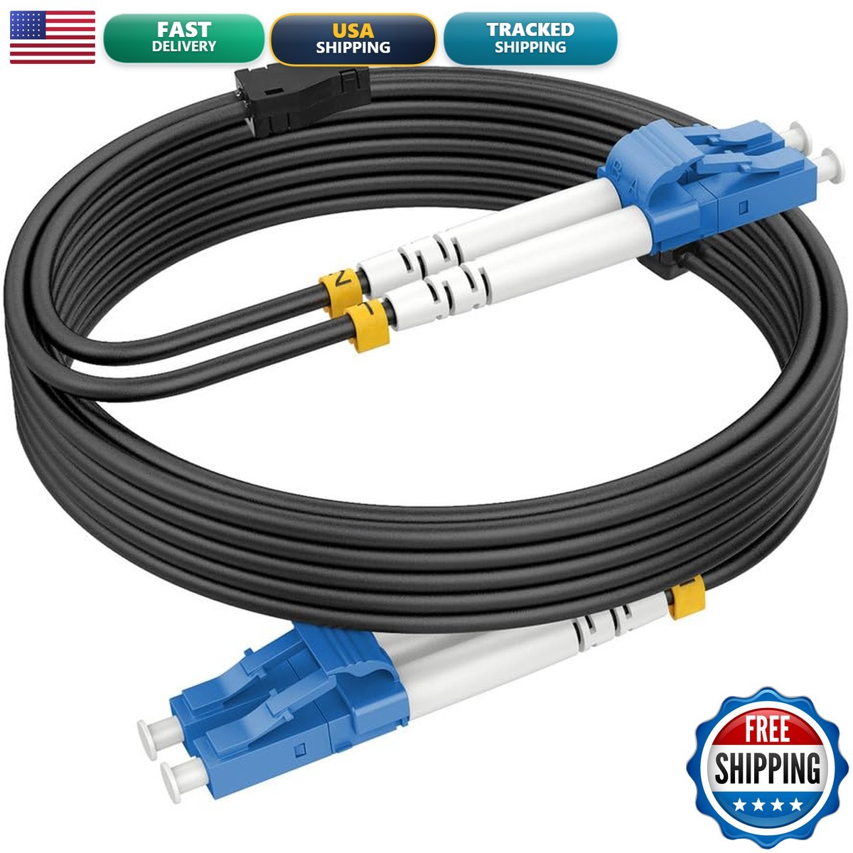 RamboCables OS2 LC to LC Single Mode Fiber Patch Cable Armored 300ft/92m