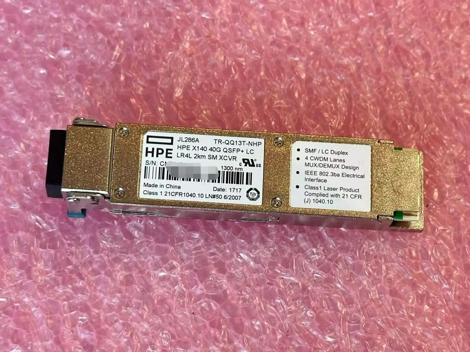 HPE Aruba X140 JL286A QSFP+ 40G-LR4L LC SMF XCVR 1300nm 2km