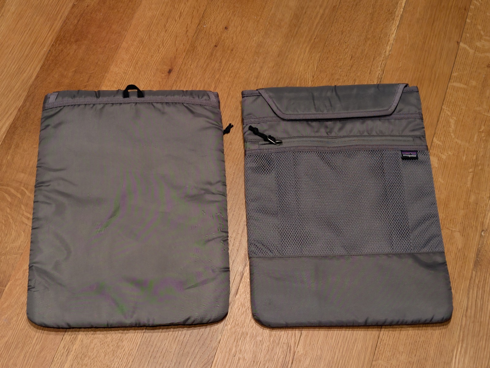 Two Patagonia Refugio Gray Padded Laptop Sleeve Mesh Pocket 15" x 10" 