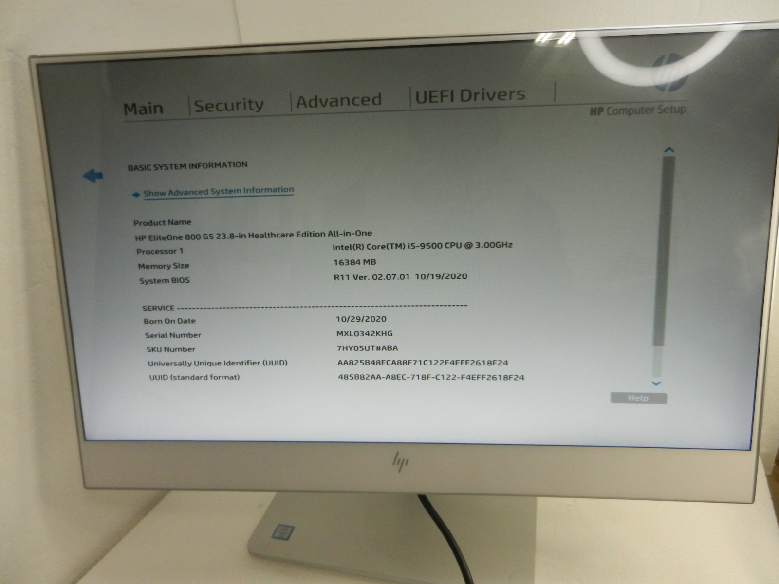 HP EliteOne 800 G5 23.8-in Healthcare Edition Aio Touchscreen CORE i5-9500 3Ghz