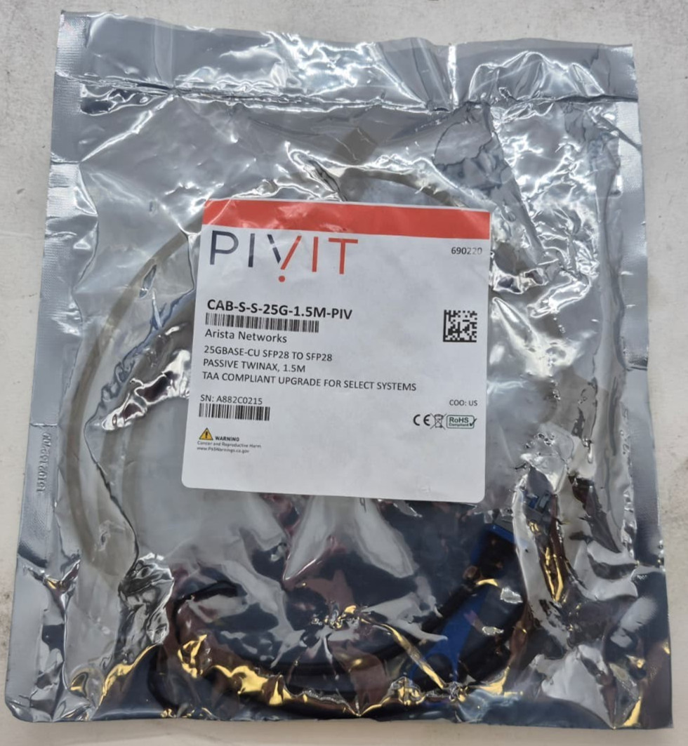 Pivit (Arista) CAB-S-S-25G-1.5M-PIV 25GBASE-CU SFP28 to SFP28 1.5m Twinax Cable