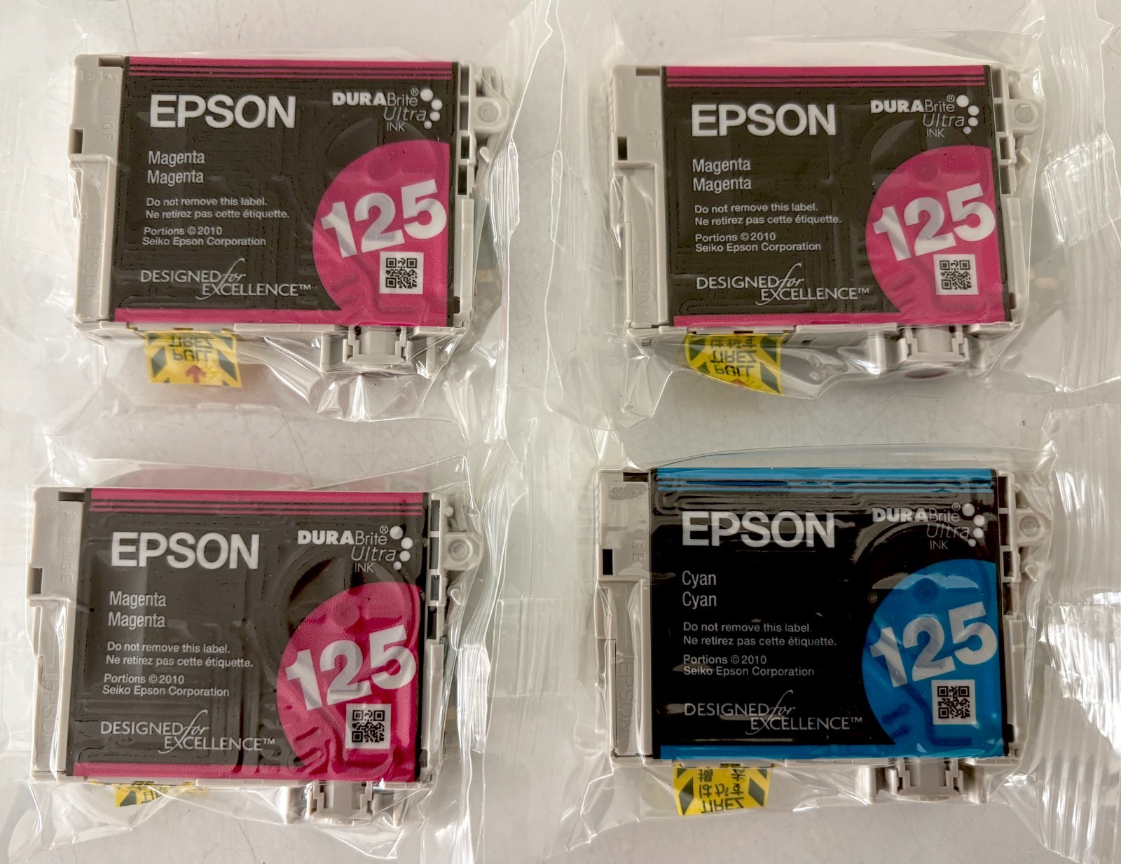 Lot of 4 Epson 125 Cyan & 3 Magenta Ink Cartridges Genuine No Box New