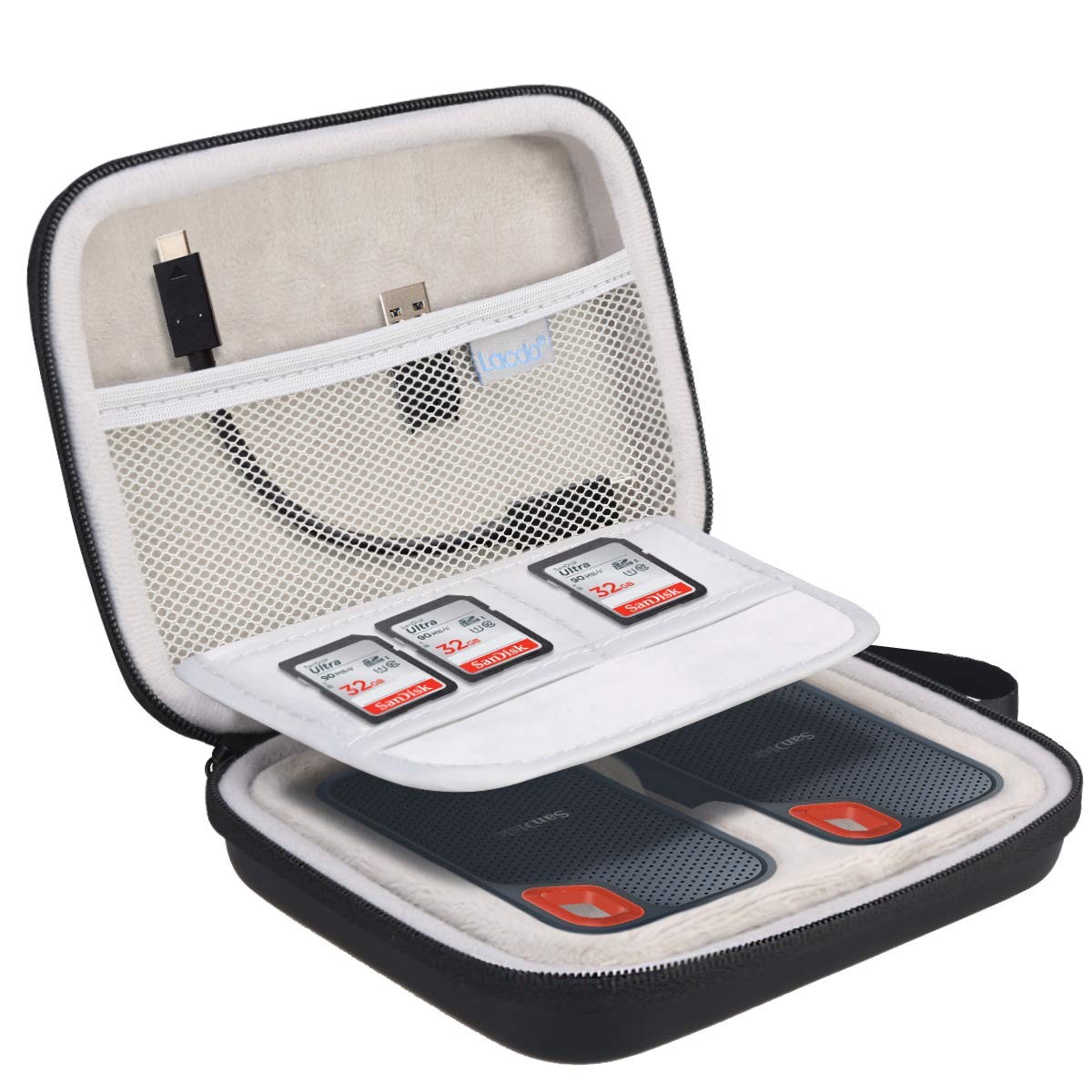 Lacdo 2in1 Hard Carrying Case for SanDisk Extreme Portable SSD, Black