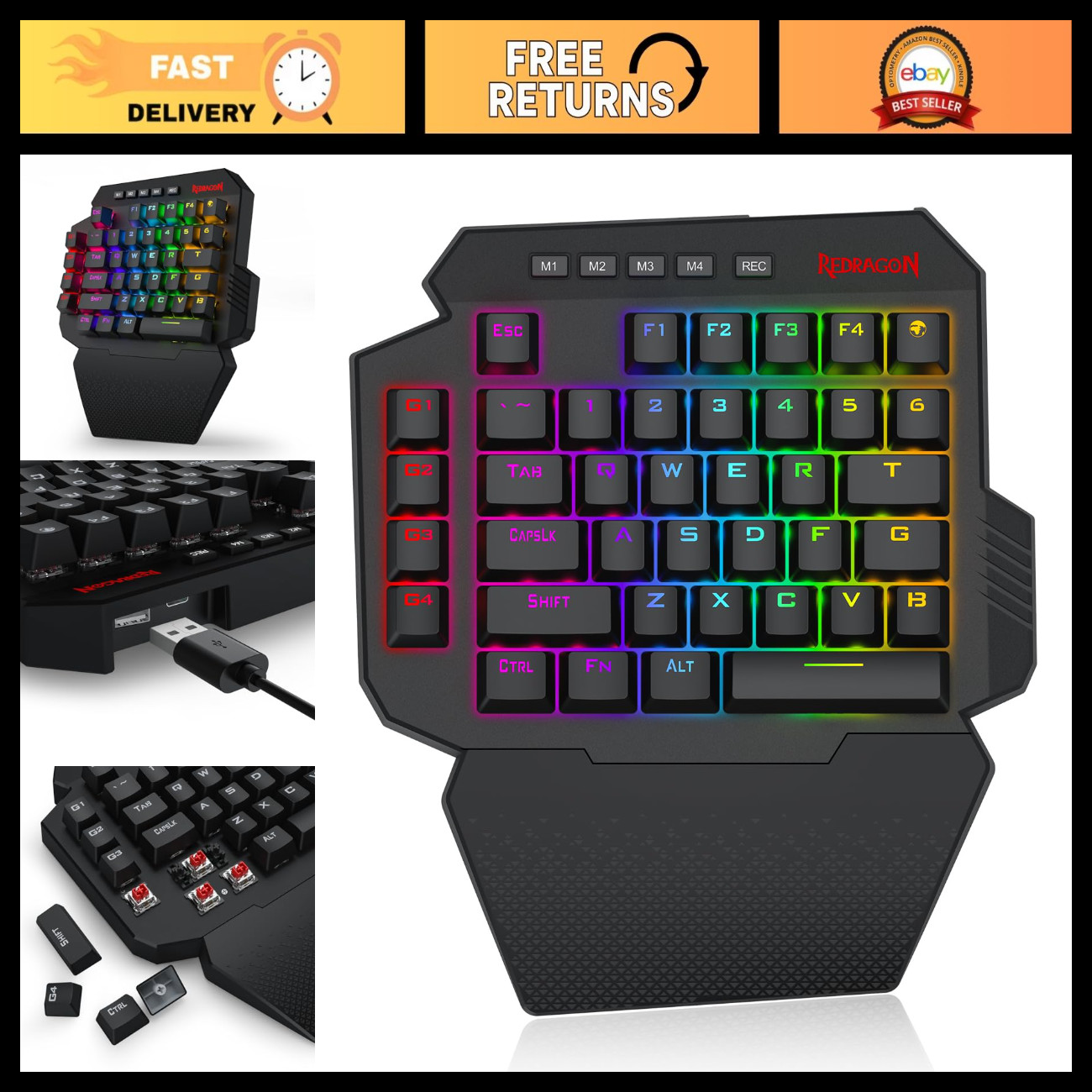 Wired One-Handed RGB Mechanical Gaming Keyboard, 39 Keys, Hot-Swappable, Macro K